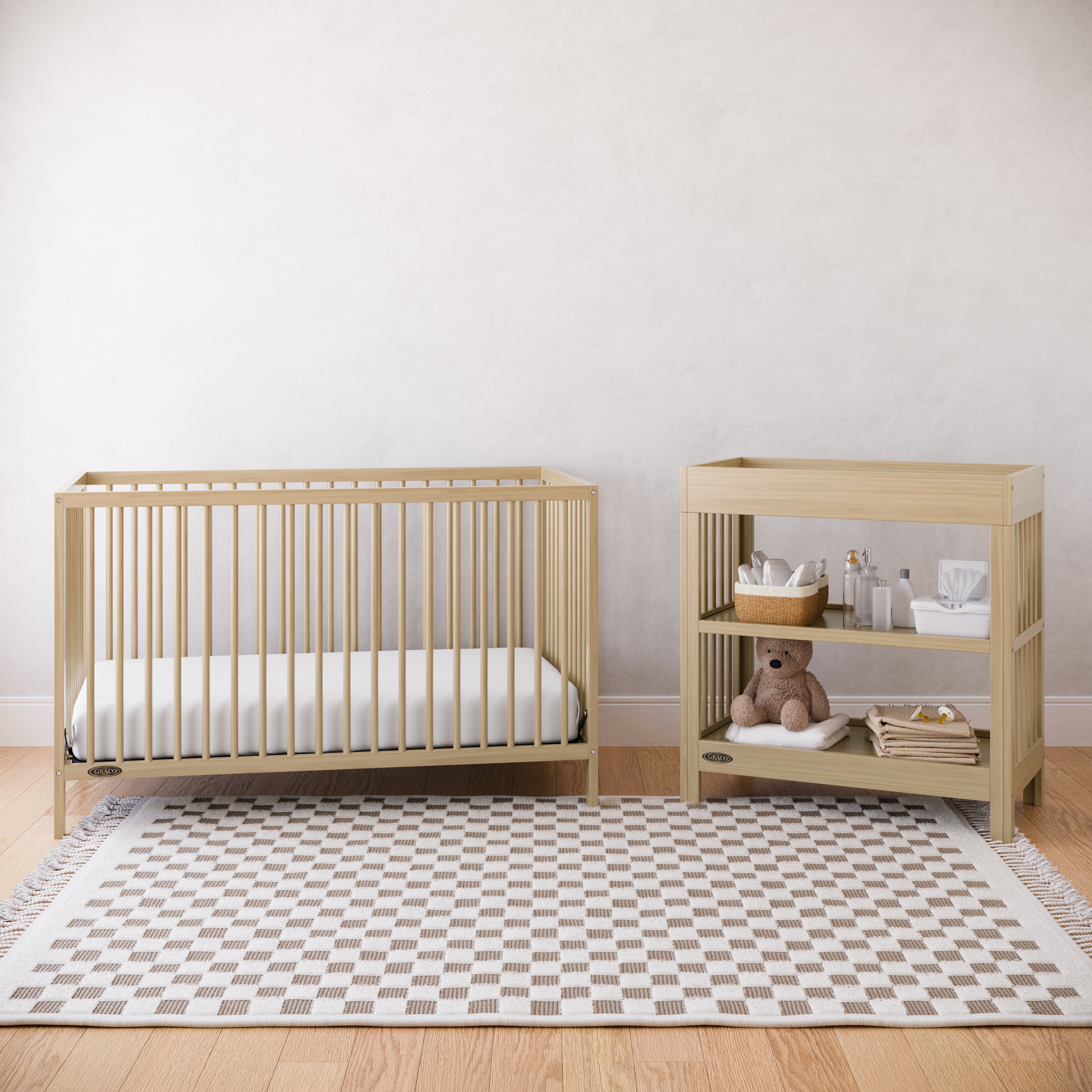 Driftwood crib and changing table in a nursery