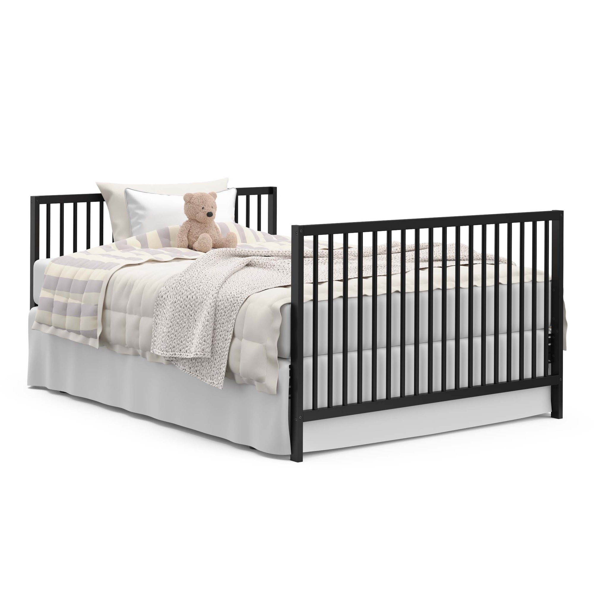 Black crib full-size bed with headboard and footboard conversion