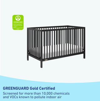 Black crib with GREENGUARD Gold Certified badge
