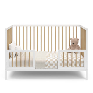 white with driftwood crib in toddler bed conversion with two guardrail
