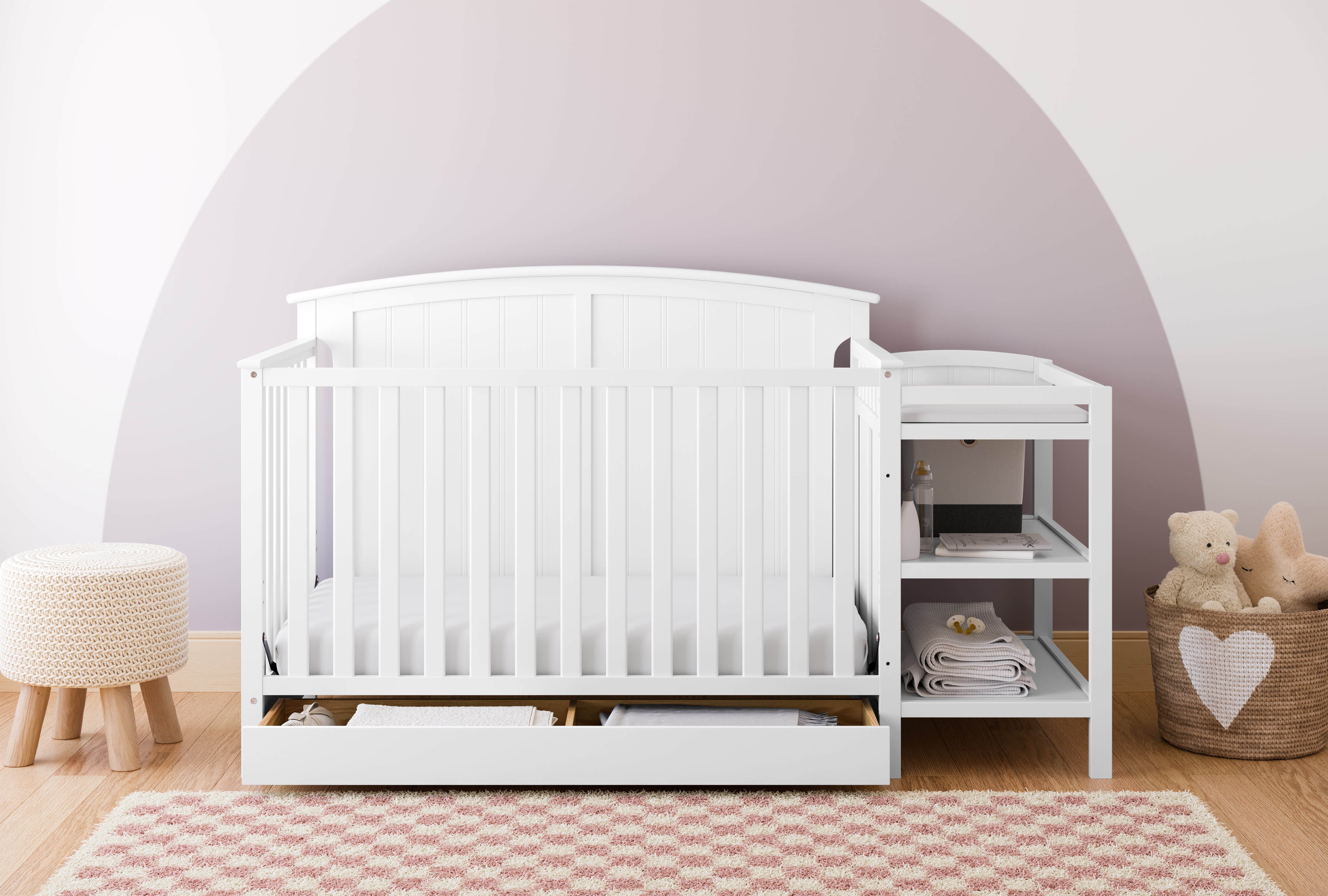 Storkcraft® Steveston 5-in-1 Convertible Crib & Changer with Drawer.