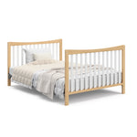 white with natural crib with drawer and changer in full-size bed conversion with headboard and footboard