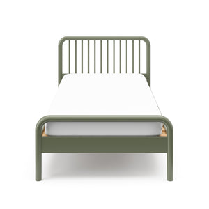 front view of olive twin bed