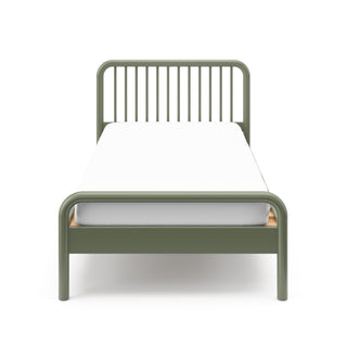 front view of olive twin bed