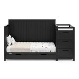 black crib and changer with drawer in daybed conversion