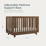 Crib with adjustable mattress description and dimensions displayed (Hazelnut)