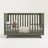 Crib in toddler bed conversion with guardrails (Olive)