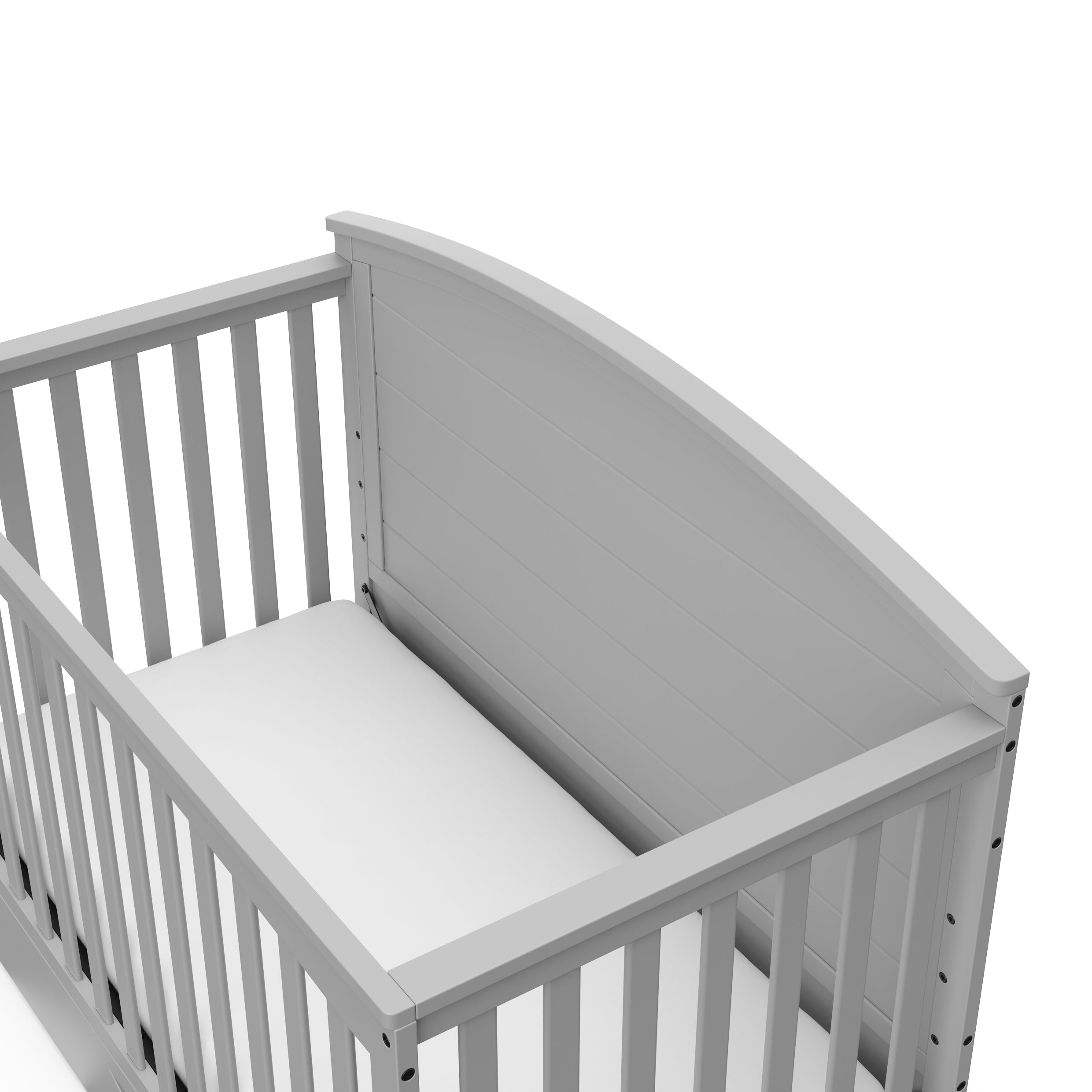 Convertible pebble gray crib top view