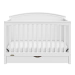 Convertible white crib front view