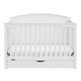 Convertible white crib front view