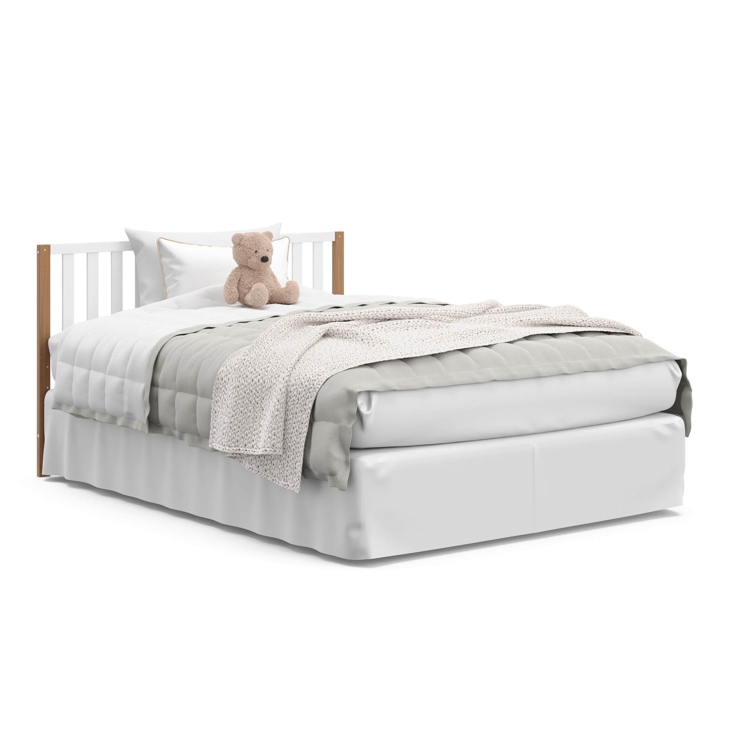 White with driftwood crib in full-size bed with headboard 