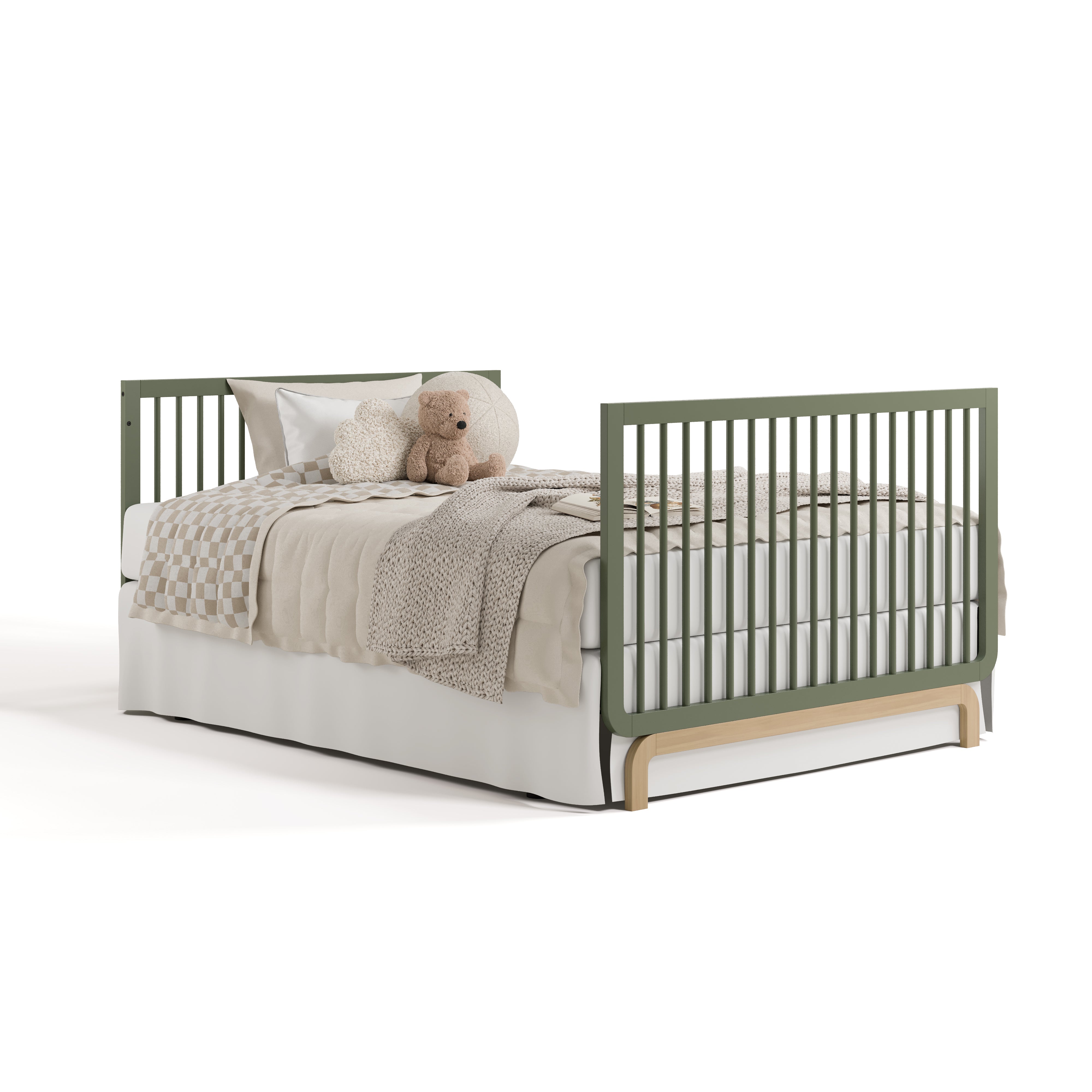 santorini olive with driftwood crib full size bed conversion with footboard