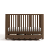 crib with drawer open hazelnut front facing view