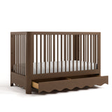 crib with drawer open hazelnut angled view