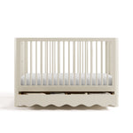 crib with drawer open frosted oat front facing view