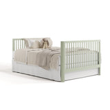 crib sage in full-size bed with headboard and footboard conversion