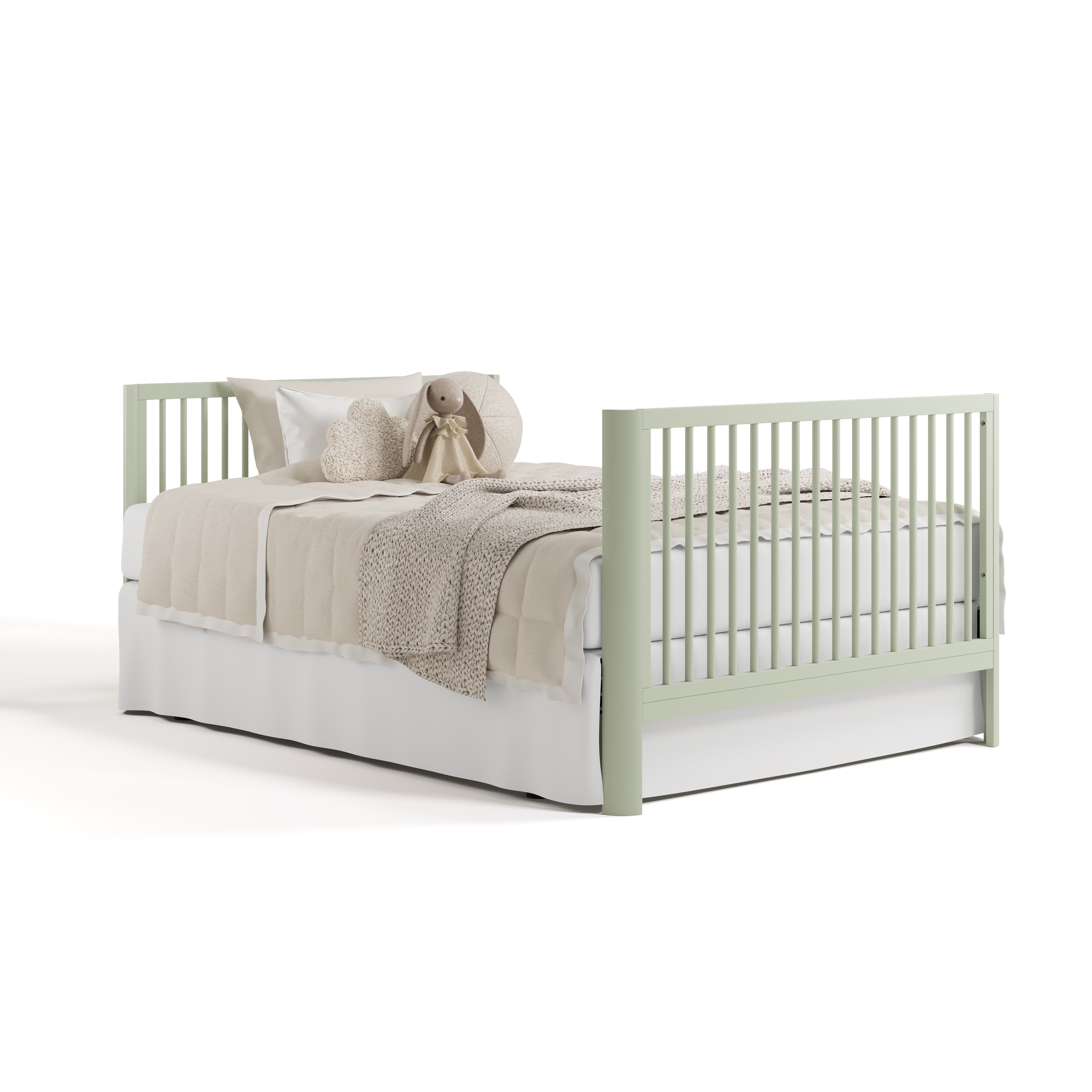 crib sage in full-size bed with headboard and footboard conversion