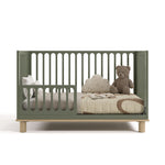 sicily olive with driftwood crib toddler bed conversion with bedding and teddy bear