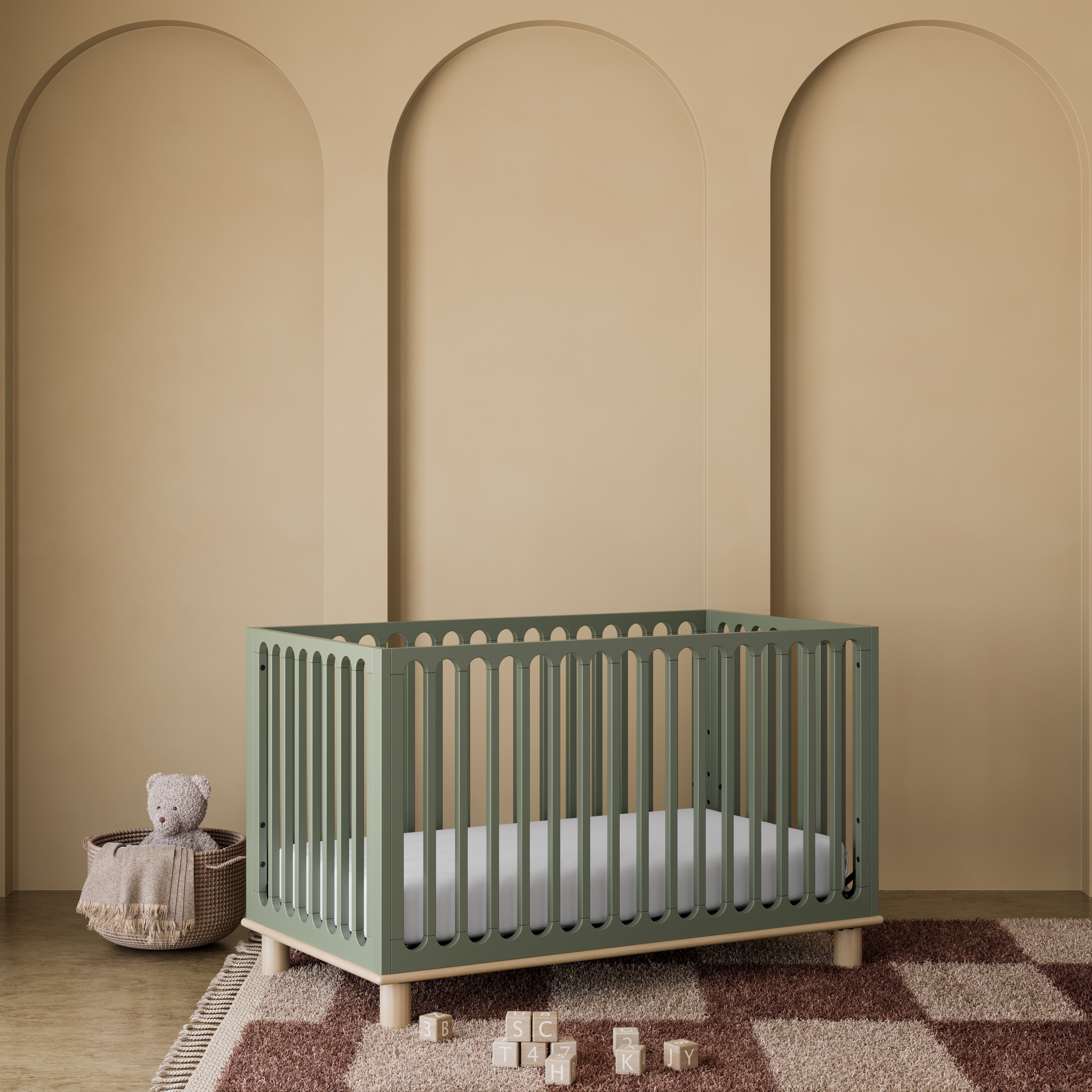 sicily olive with driftwood crib nursery shot