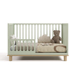 sicily sage with driftwood crib toddler bed conversion with bedding and teddy bear