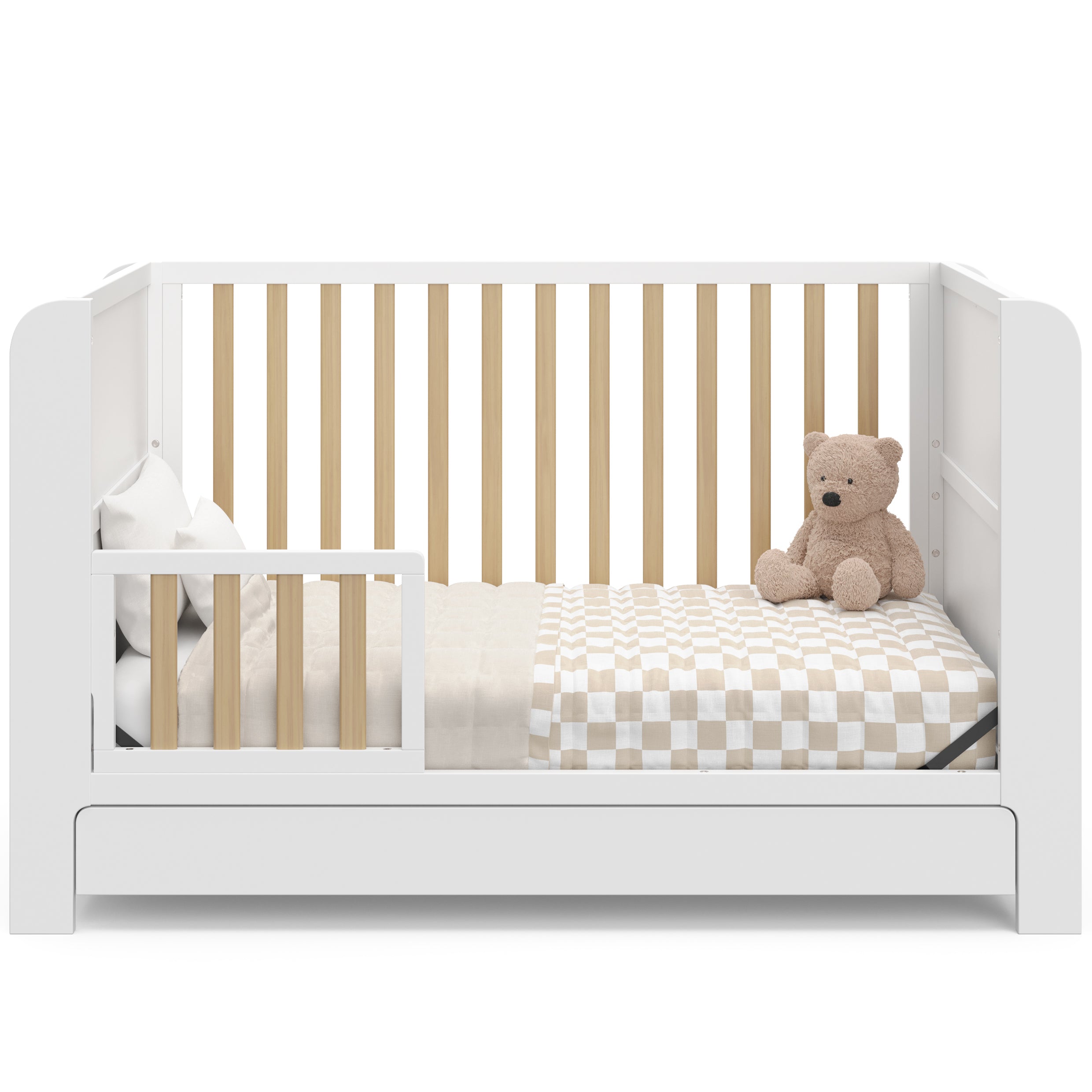 Crib with drawer with one guardrail (White with Driftwood)