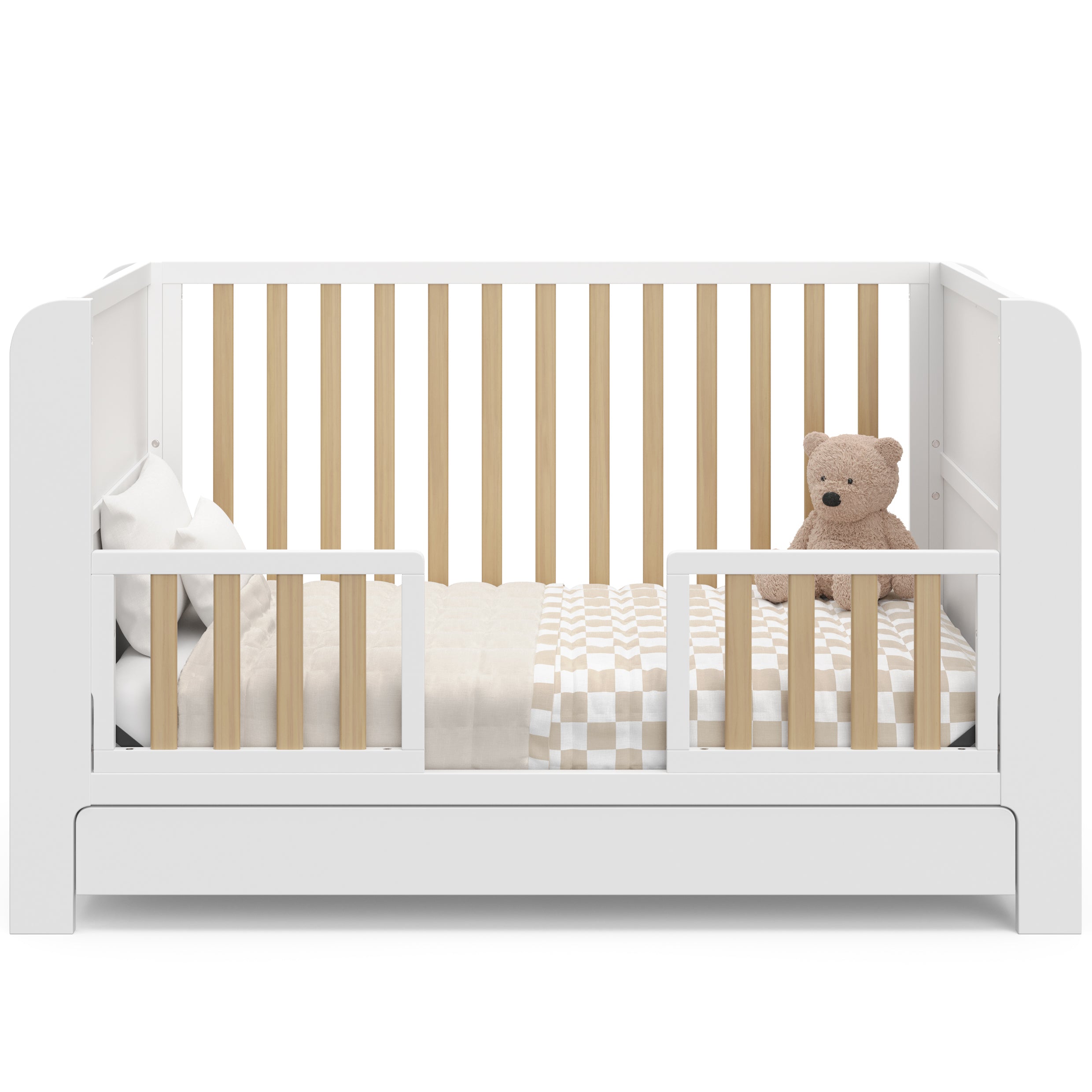 Crib with drawer with two guardrails (White with Driftwood)