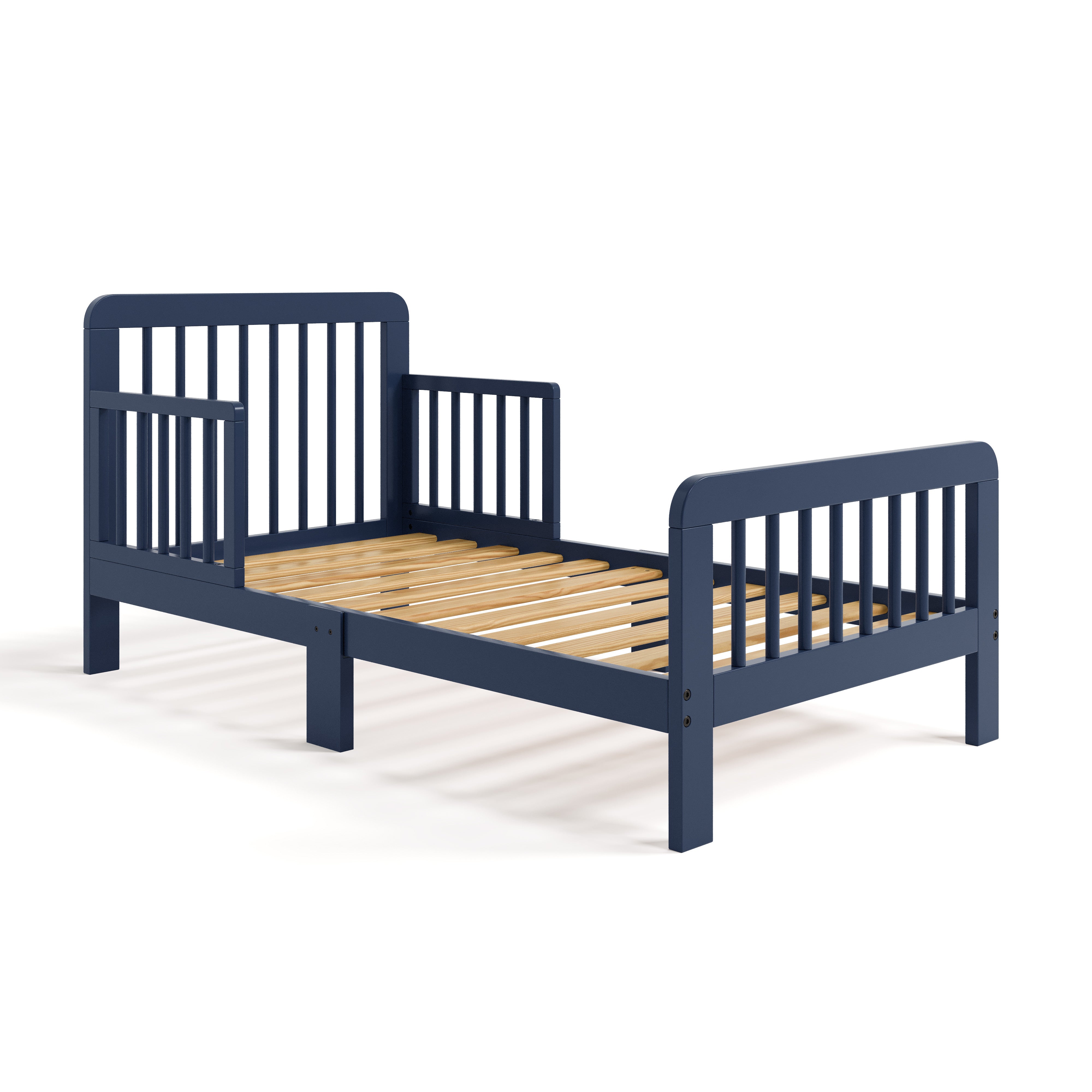 Pasadena midnight blue toddler bed without mattress angle view