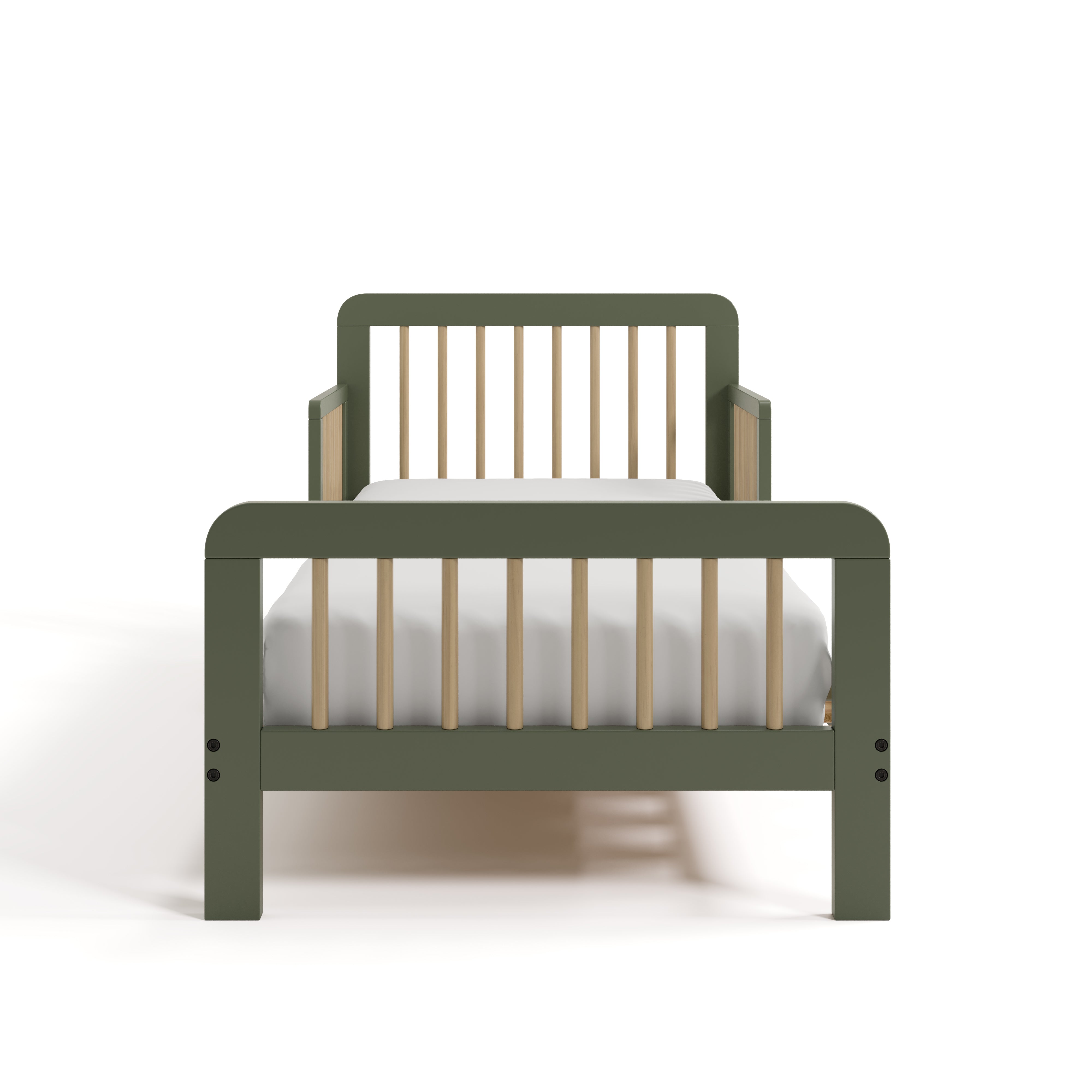 Pasadena olive with driftwood toddler bed front view