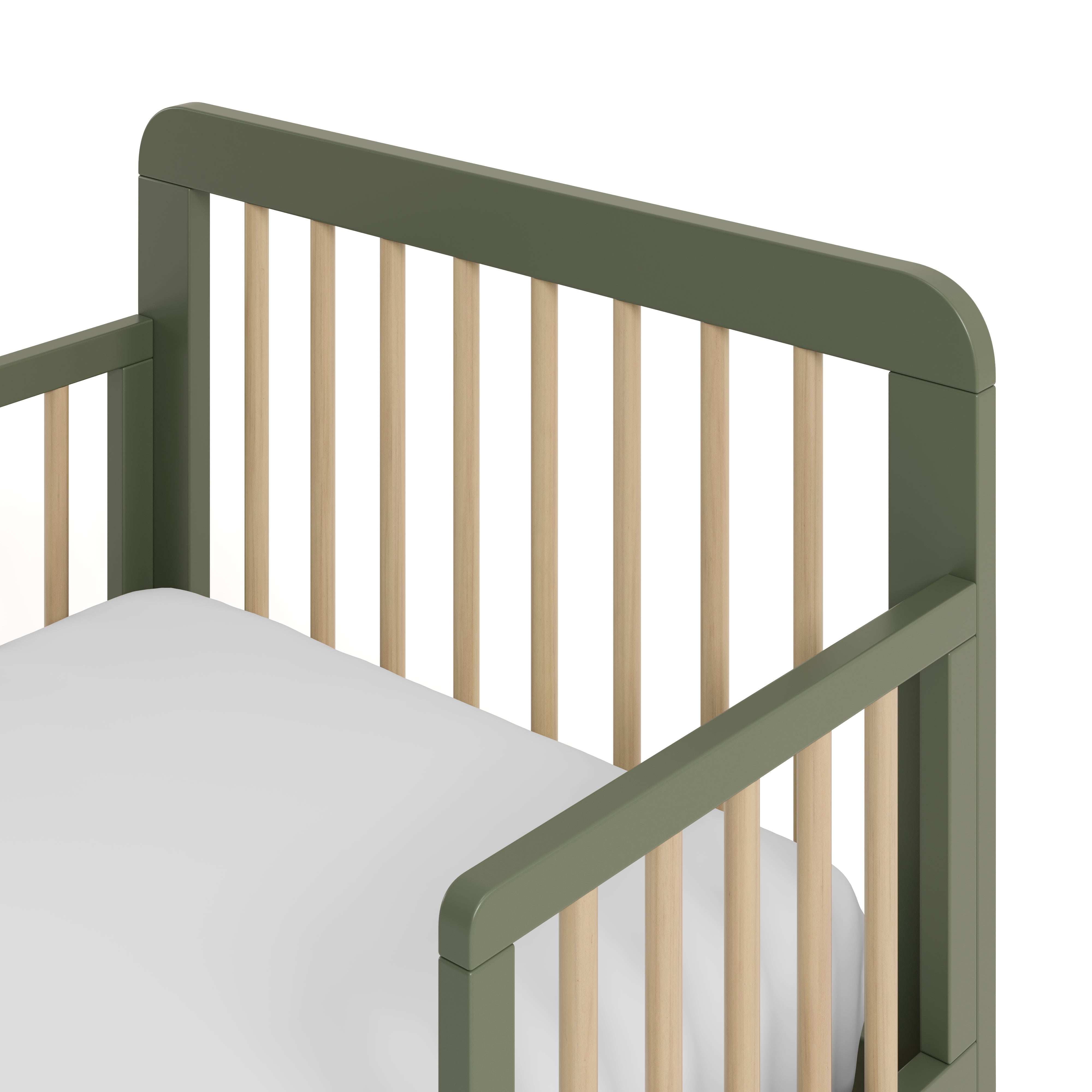 Pasadena olive with driftwood toddler bed close up of headboard