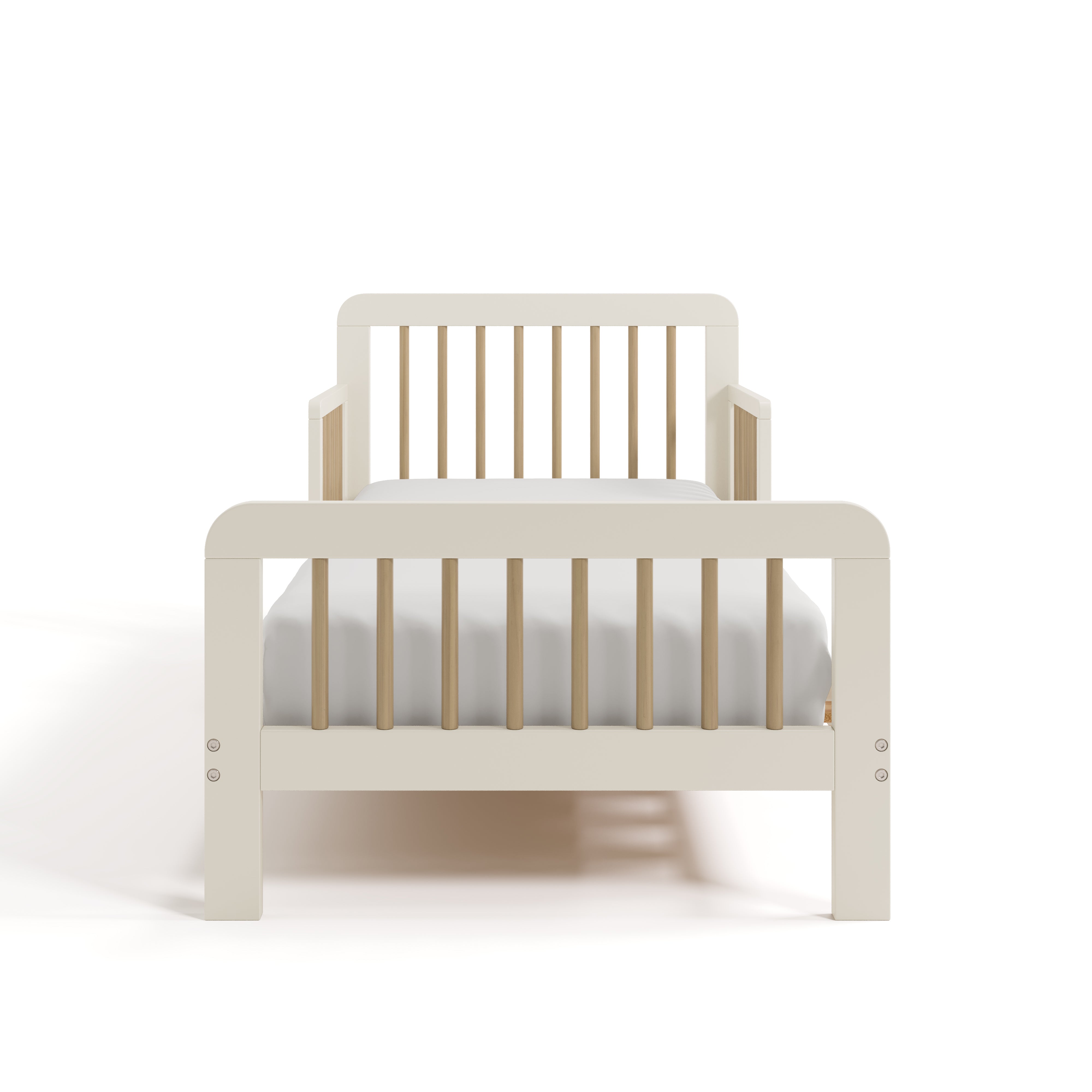 Pasadena frosted oat with driftwood toddler bed front view