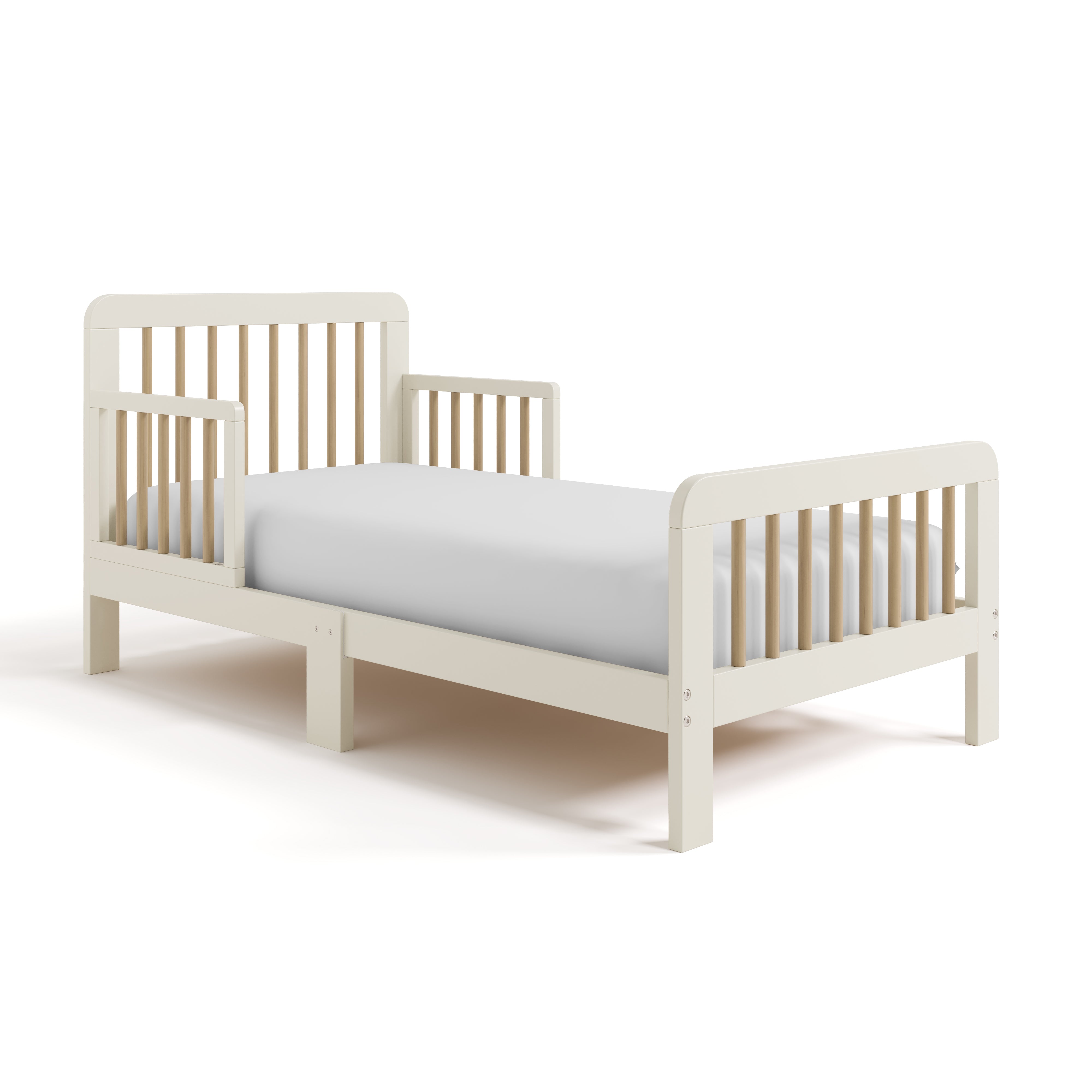 Pasadena frosted oat with driftwood toddler bed angle view