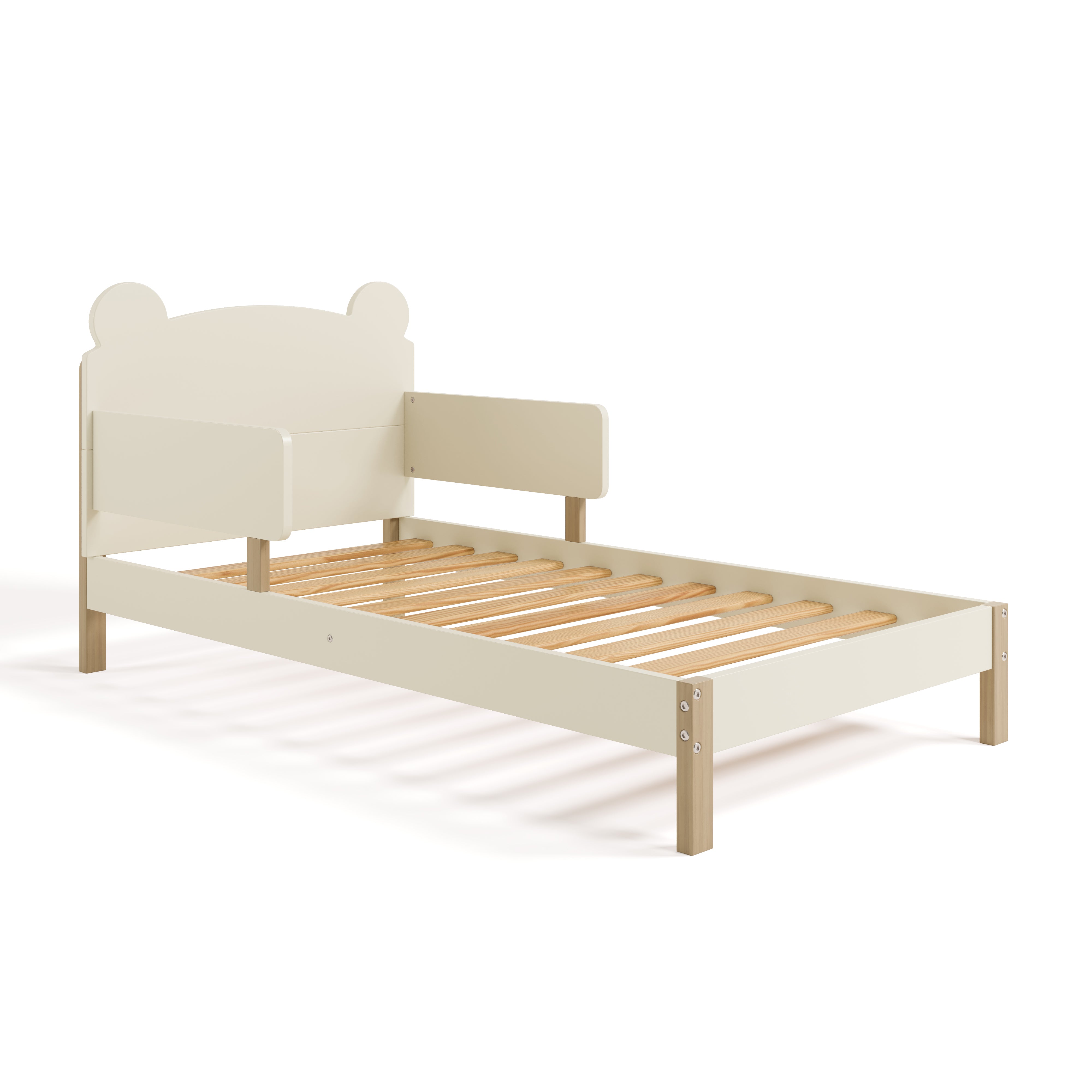 teddy bear frosted oat with driftwood toddler bed without mattress angle view