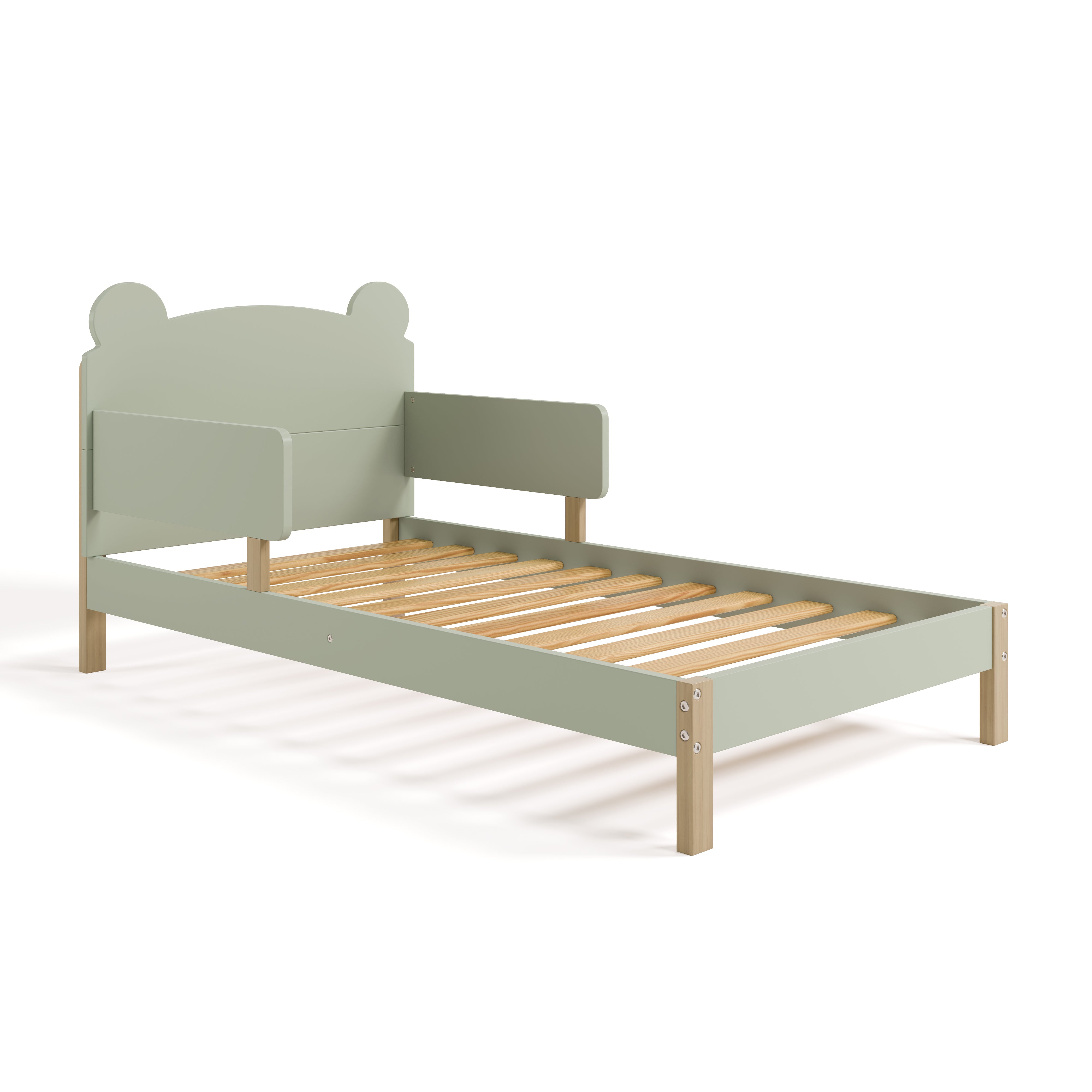 teddy bear sage with driftwood toddler bed without mattress angle view