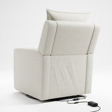 Recliner glider, backrest view with charger (Ivory Boucle)