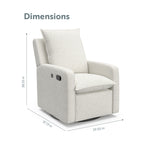 Recliner Glider  - Angle view showing dimensions (Ivory Boucle)