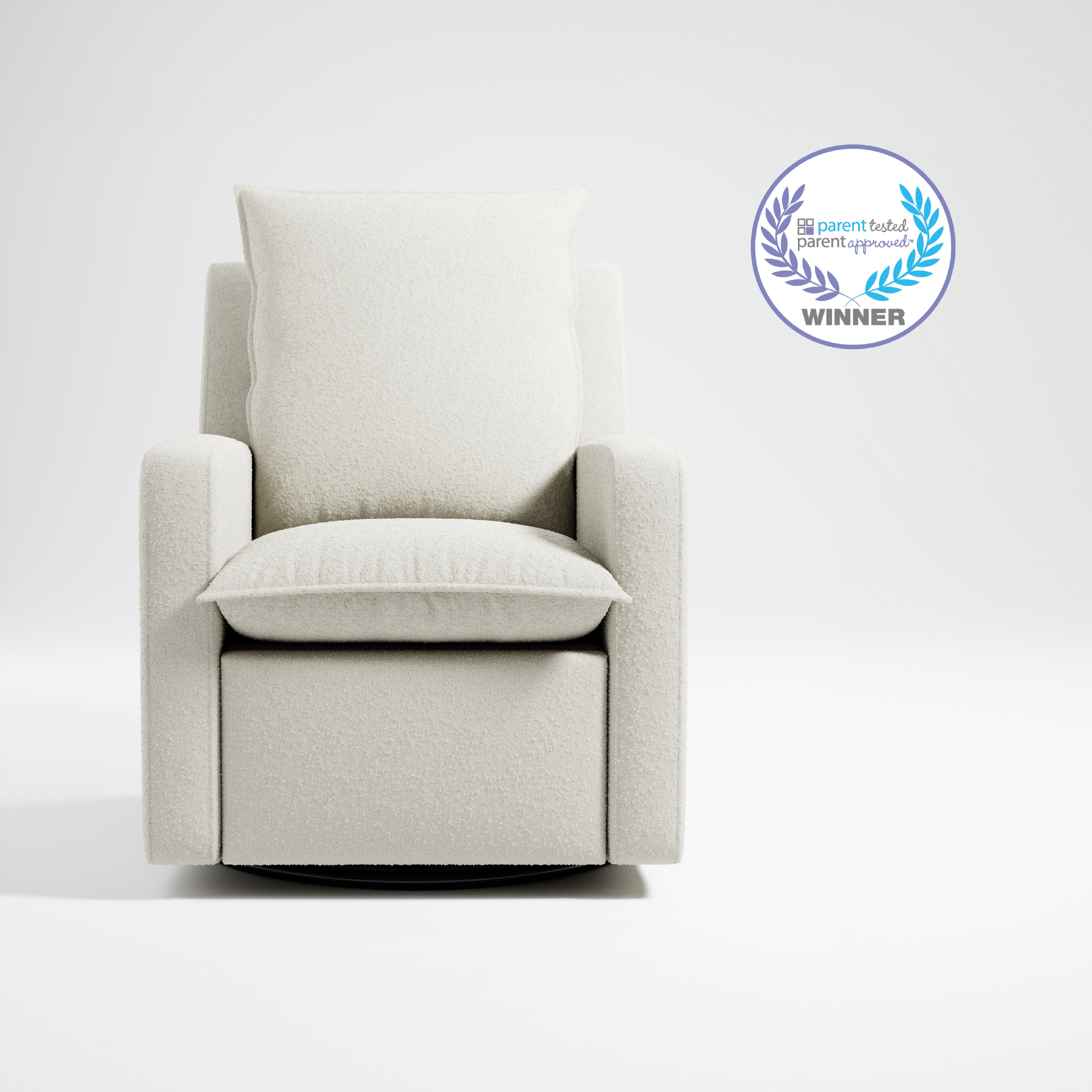 Recliner Glider  - Front view  with certification  (Ivory Boucle)