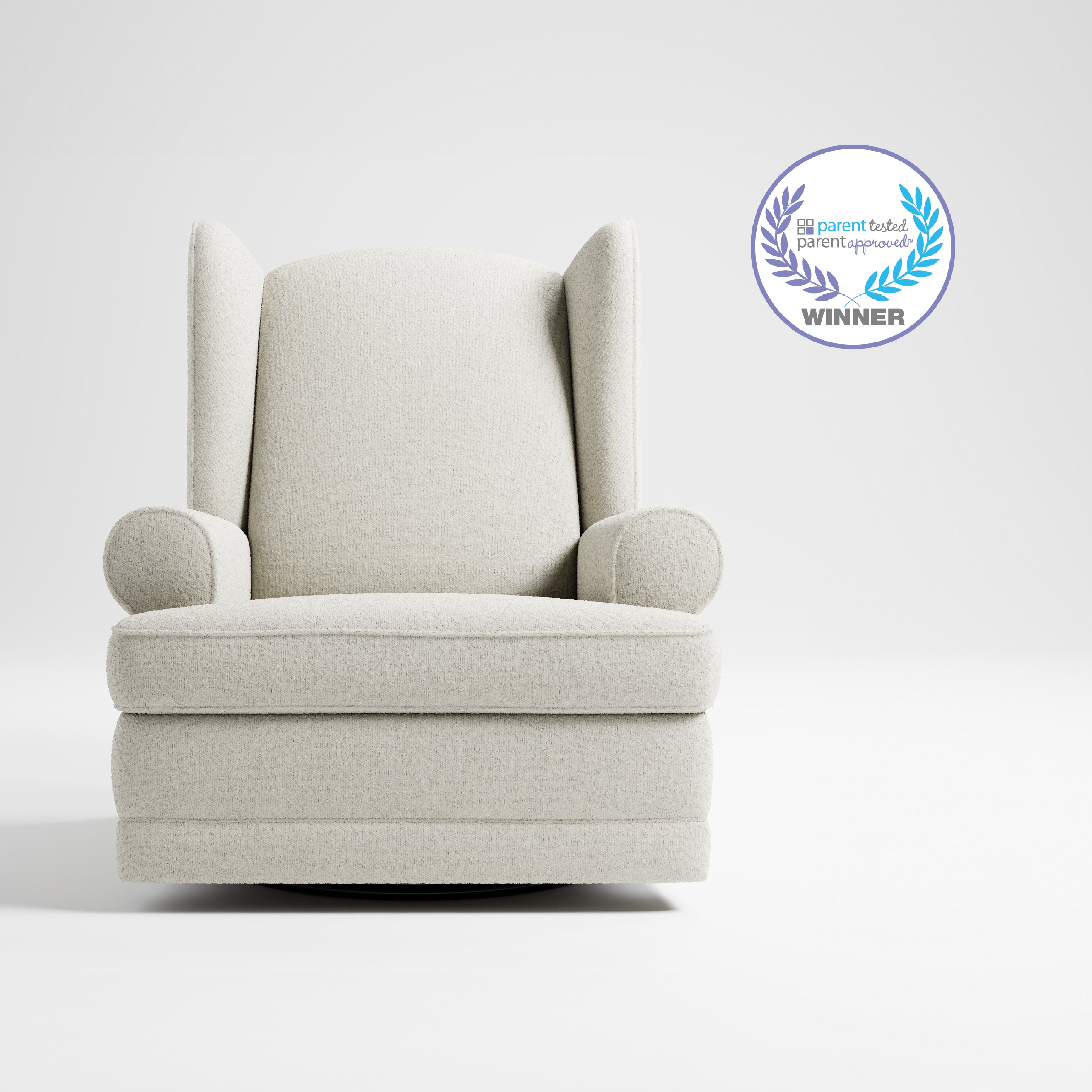 Recliner Glider  - Front view  with certification  (Ivory Boucle)