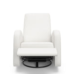 Front view of an ivory basketweave reclining glider in a reclined position