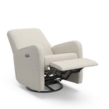 Bellwood dune basketweave power recliner angle view with recline and footrest up