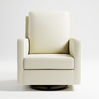 Front view of swivel glider with pearl fabric