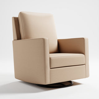Latte-colored swivel glider in angled view
