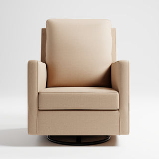 Front view of swivel glider with latte fabric