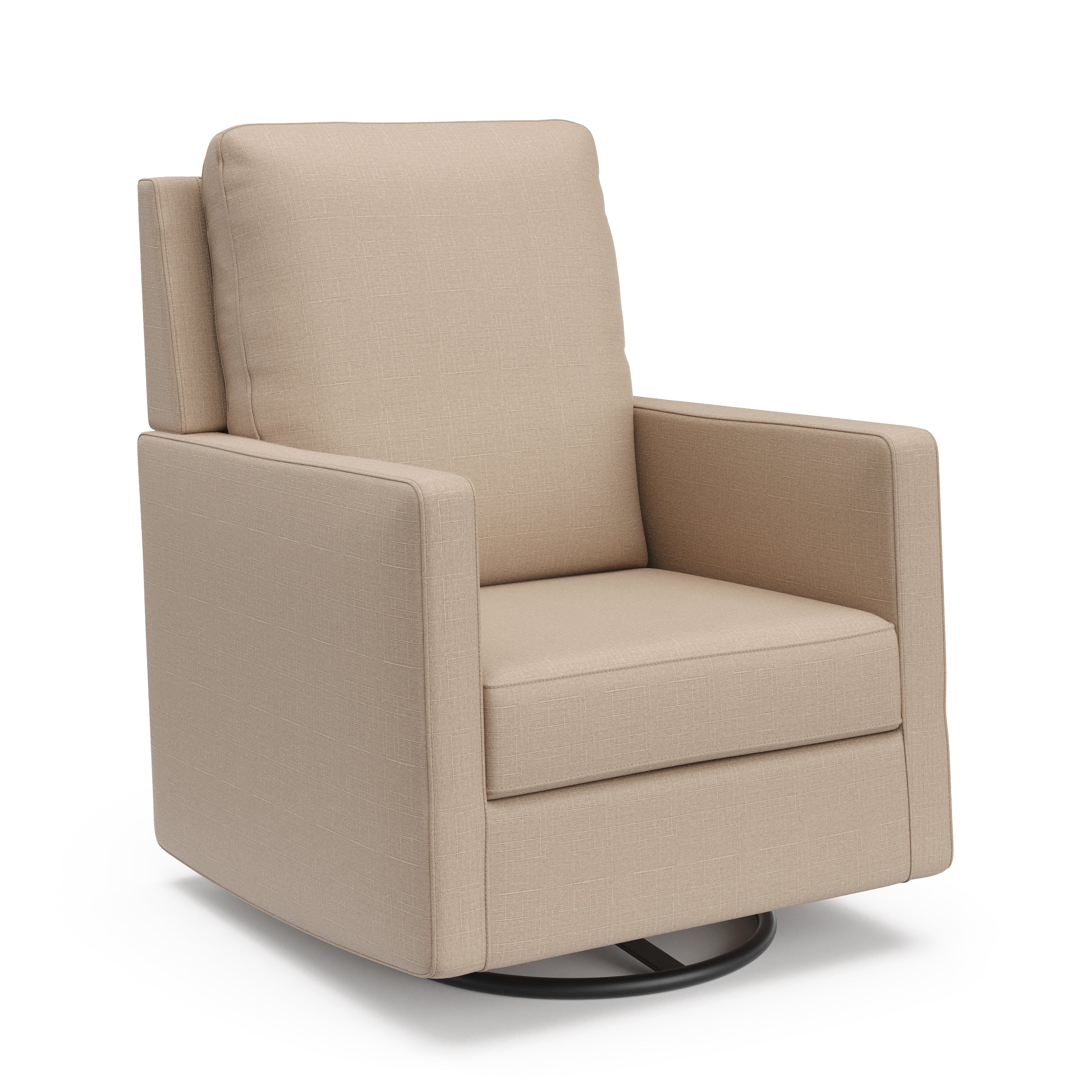 Swivel glider with latte fabric in a room