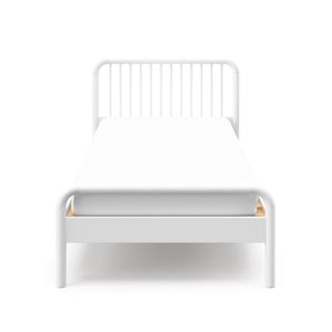 front view of white twin bed