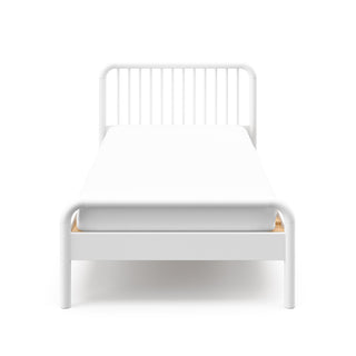 front view of white twin bed