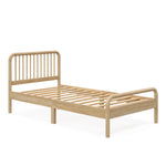 angled view of natural twin bed without mattress