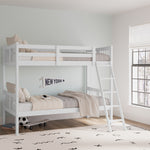 white bunk bed with fixed ladder in nursery