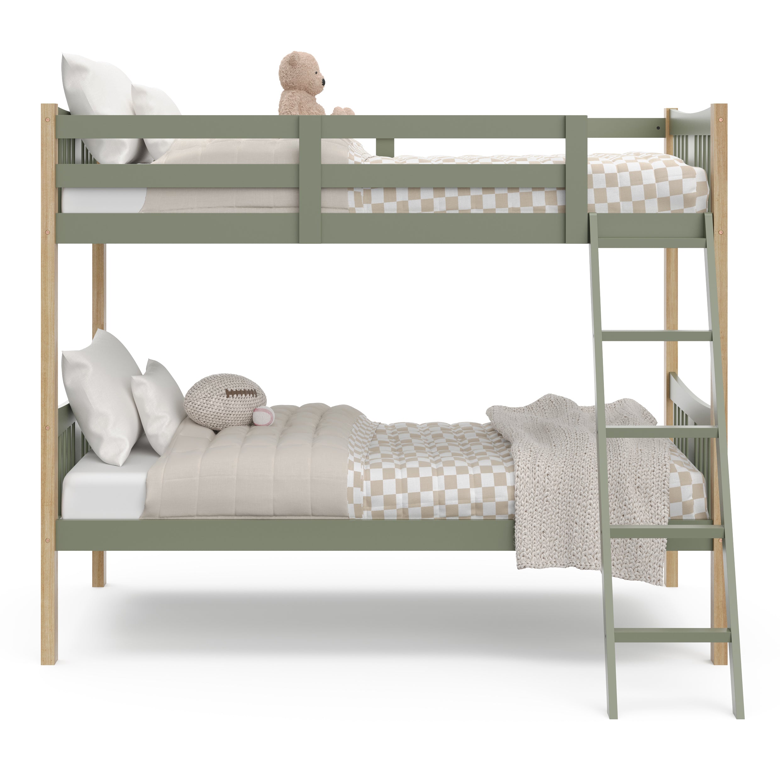 2 twin bunk bed olive front view