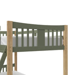 2 twin bunk bed olive angled view close up on side board