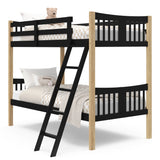 natural and black twin bunk bed angled view 